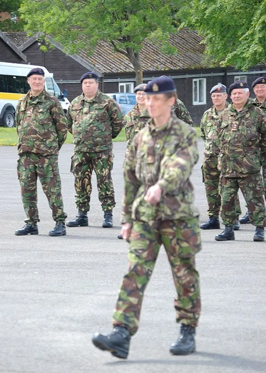 A soldier marches forward