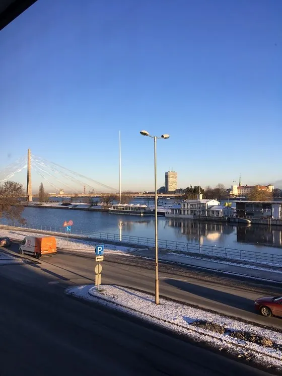 A bridge over the river in Riga on a clear winter day