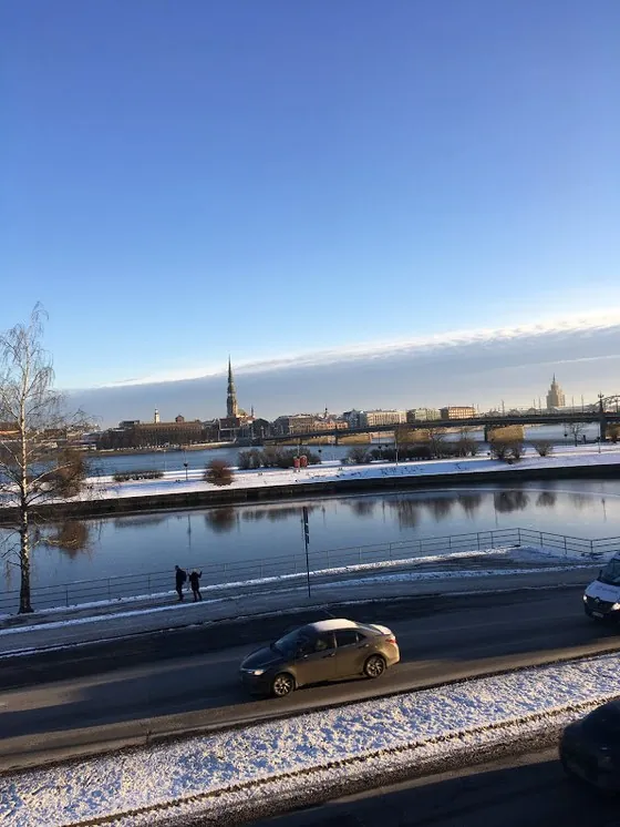 Riga across the river in winter sunshine